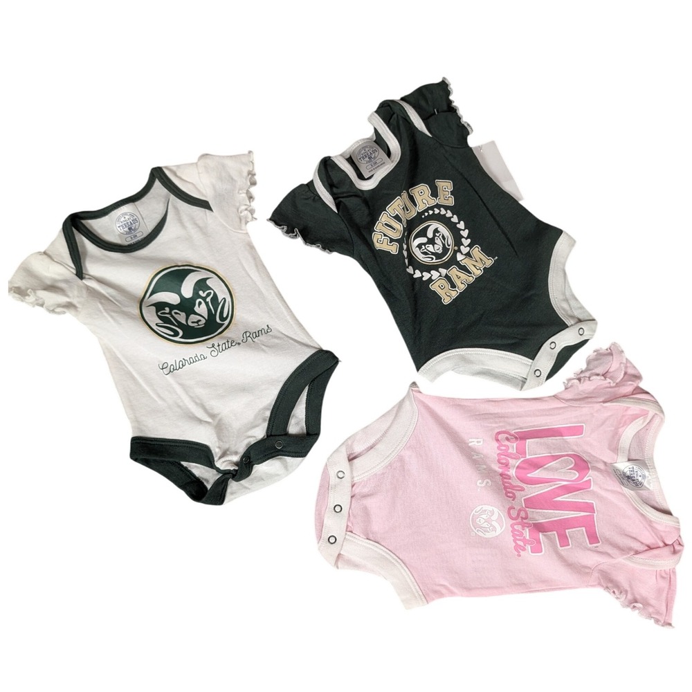 Colorado State Rams Baby Girl 3 Bodysuit Set 3-6 Months Green Pink‎ White